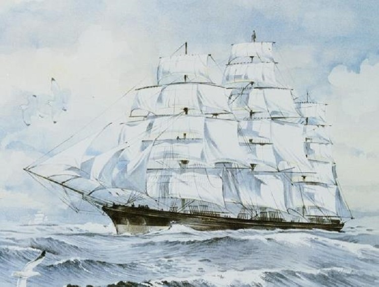 A good looking marinepainting of the Cutty Sark.
